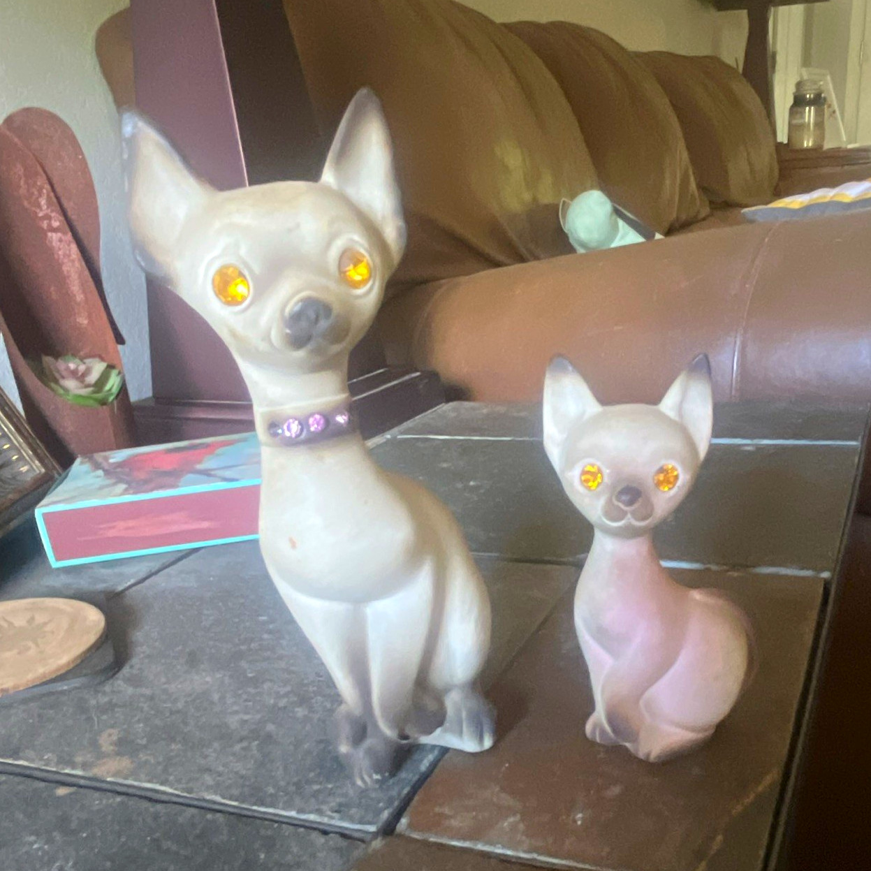 Vintage Roselane “Sparkler Eyes” Chihuahua figurines from the 1950’s