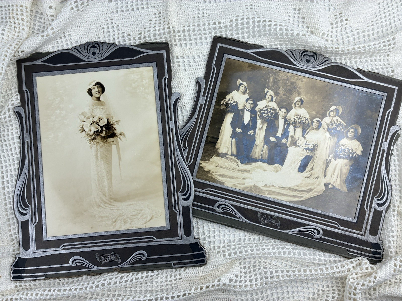 Antique 1920s Wedding Portrait in Embossed Studio Mount ~ Large Formal Wedding