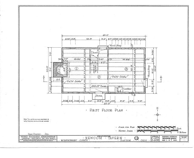 Photo:Dayton Ohio Newcom Tavern 1930s floor plan HABS Van Cleve Park