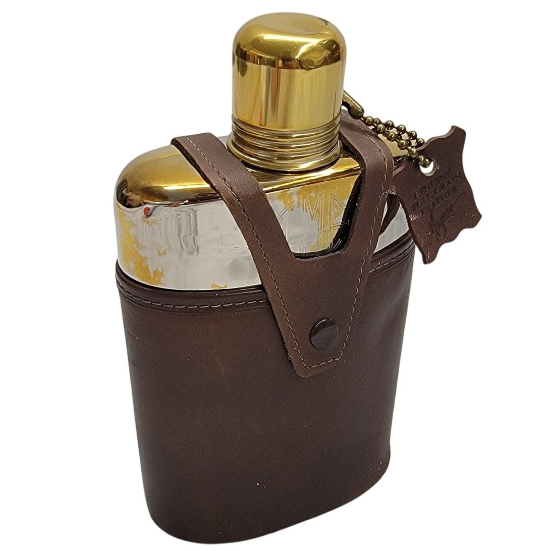 Vintage Noymer Coach Hide Leather Glass Flask Monogram TME Ribbed Pocket Cap