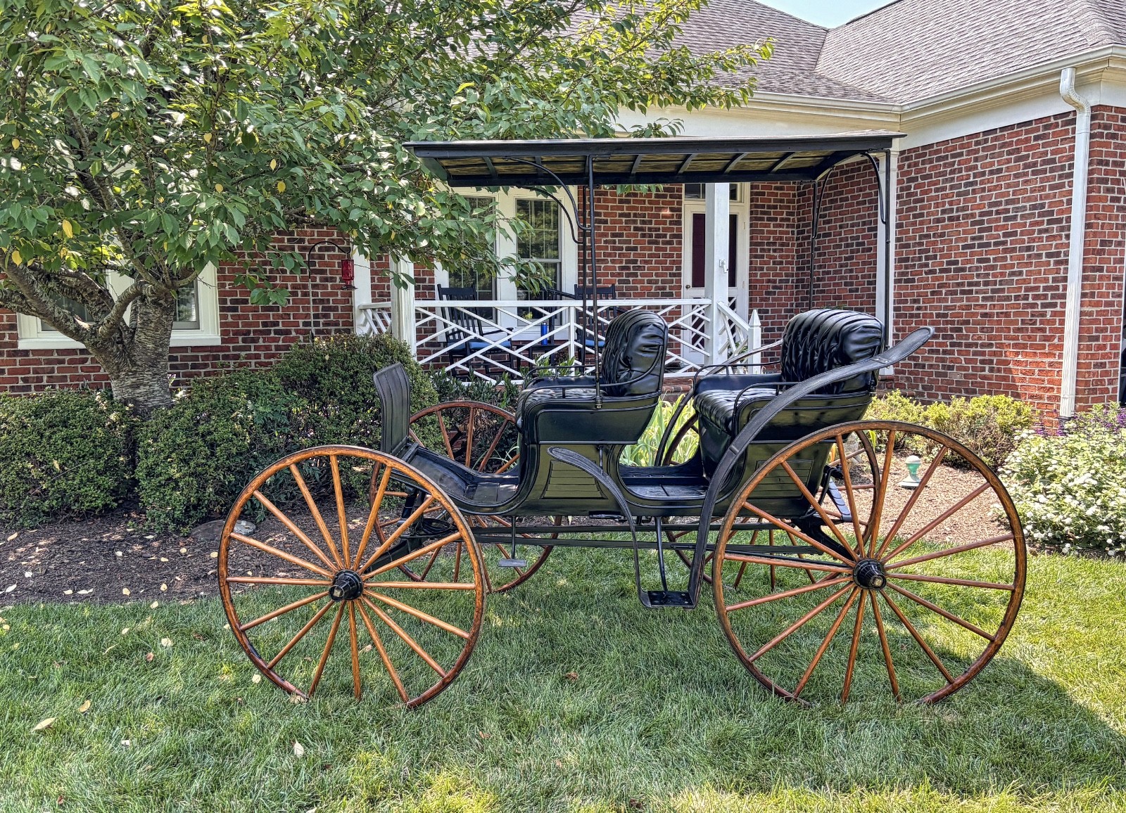 Restored Antique Horse-Drawn Surrey Carriage – Original Brass Elkhart Plate
