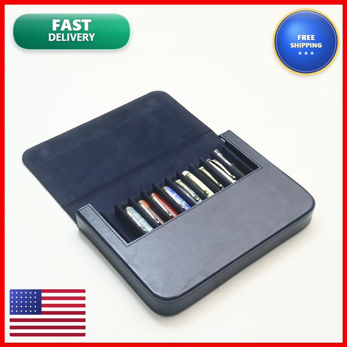 SOLYUJ 12Slots Leather Fountain Pen Case - Blue