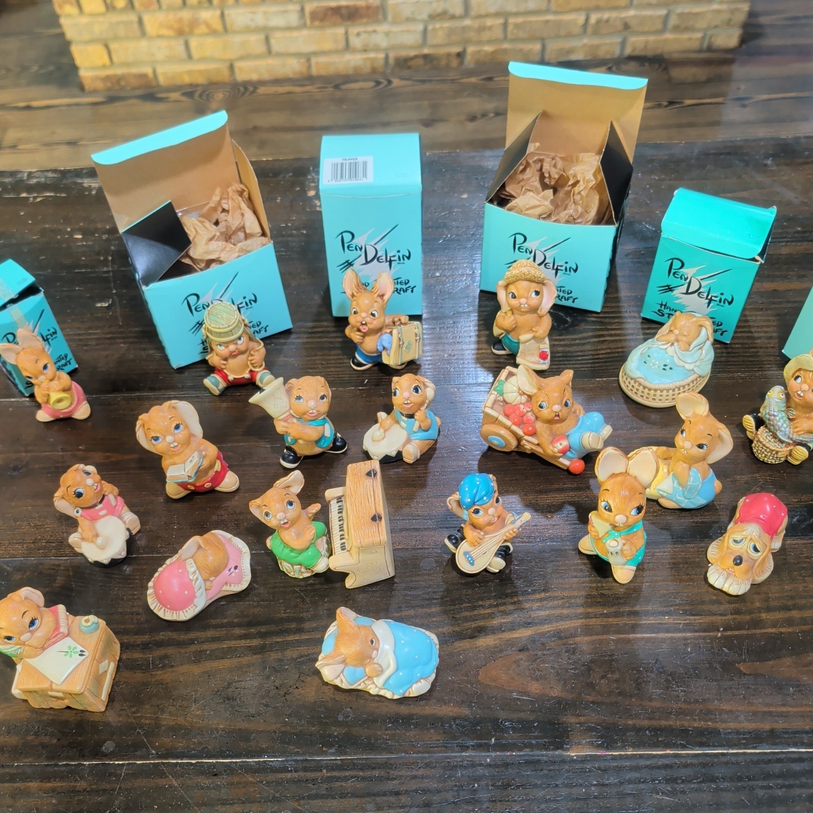 Pendelfin Hand Painted Ceramic Bunny Figurines Lot of 19 with some boxes 1985 Pendelfin Hand Painted Ceramic Bunny Figurines Lot of 19 with some boxes 1985
