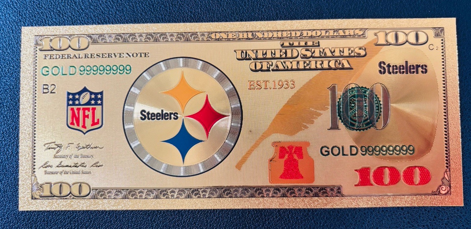 Pittsburg Steelers Gold Foil Plated Novelty Football Team Banknote Collectible