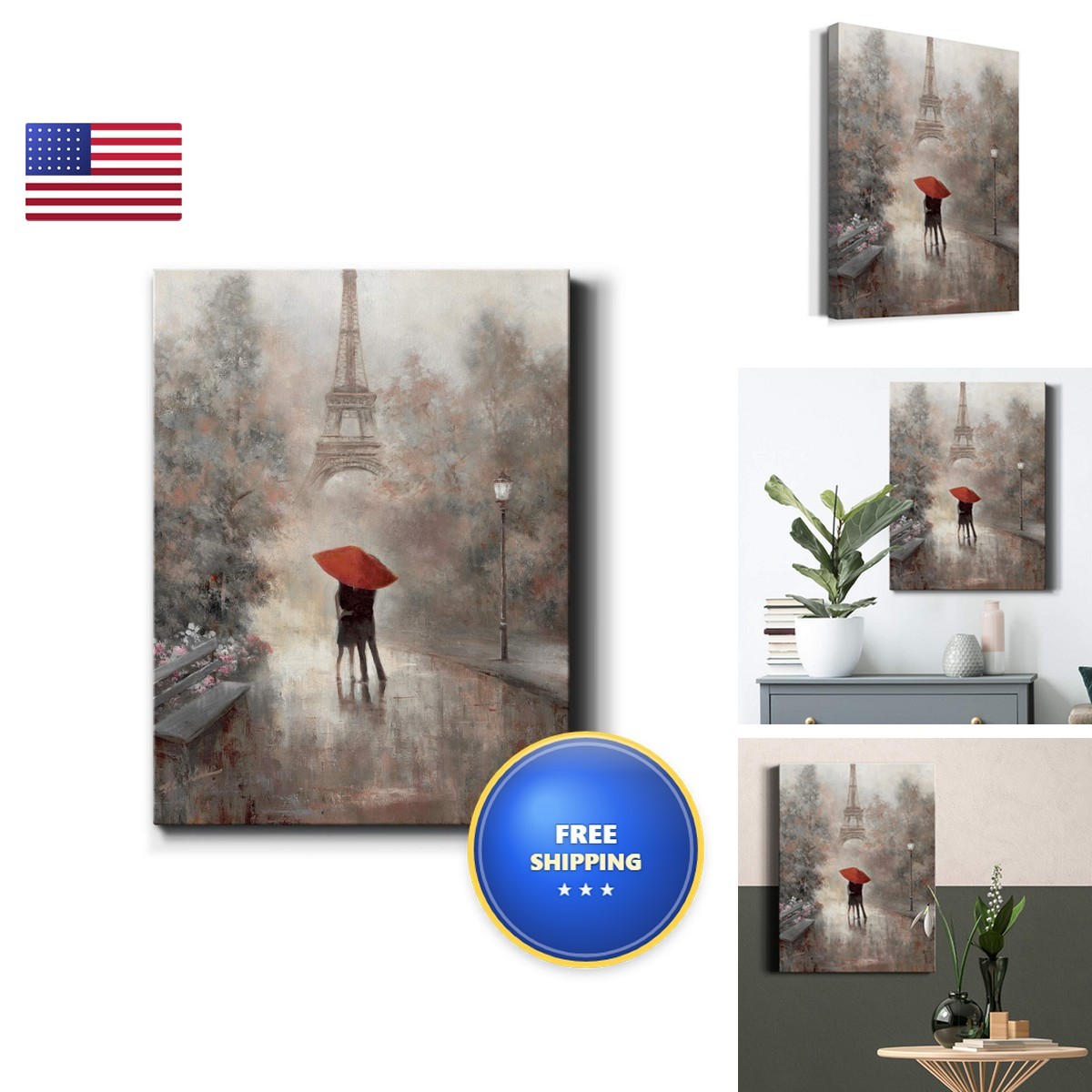 Renditions Gallery Canvas Wall Art Print Couple Eiffel Tower Paris - 24\ Renditions Gallery Canvas Wall Art Print Couple Eiffel Tower Paris - 24\