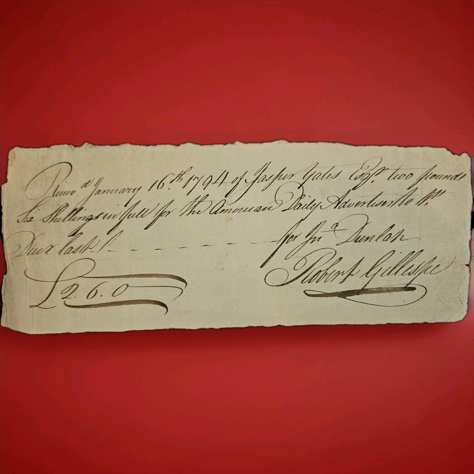 1794 Declaration Of Independence Printer, John Dunlap, American Daily Advertiser
