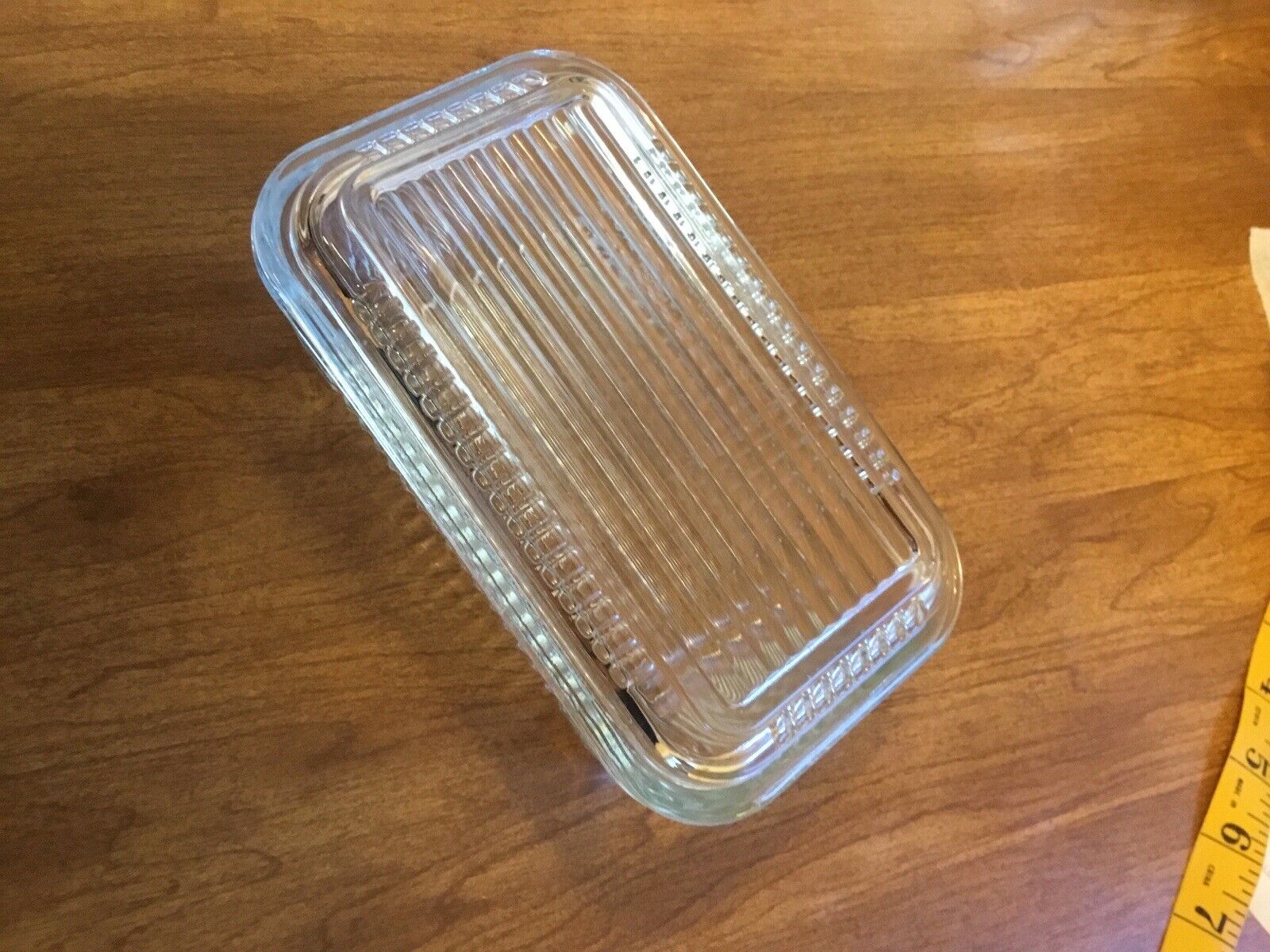 Vintage Refrigerator Glass Covered Rectangle Ribbed Dish Container With Lid