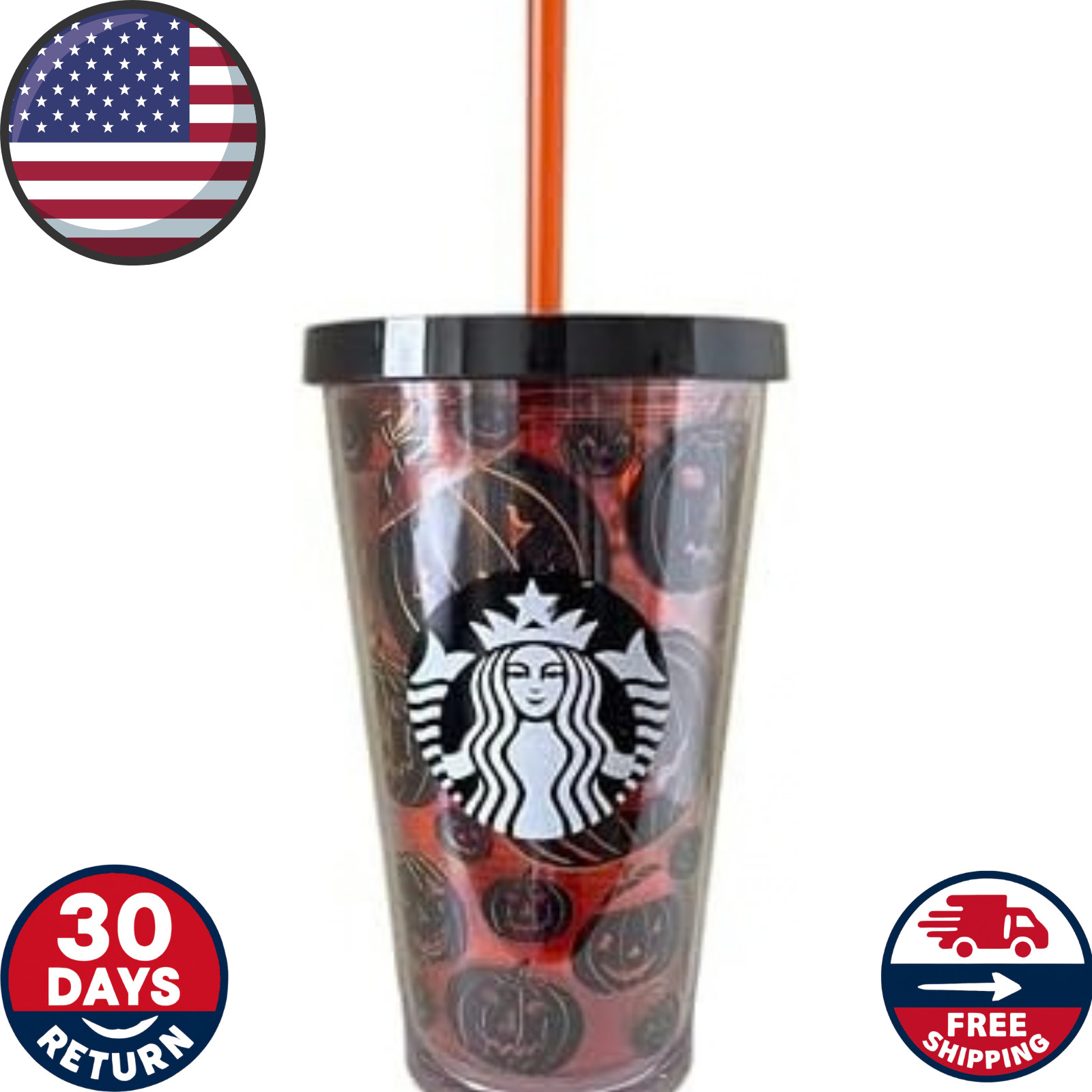 16oz Halloween Pumpkin Tumbler Orange Cold Drink Cup with Straw Limited Edition
