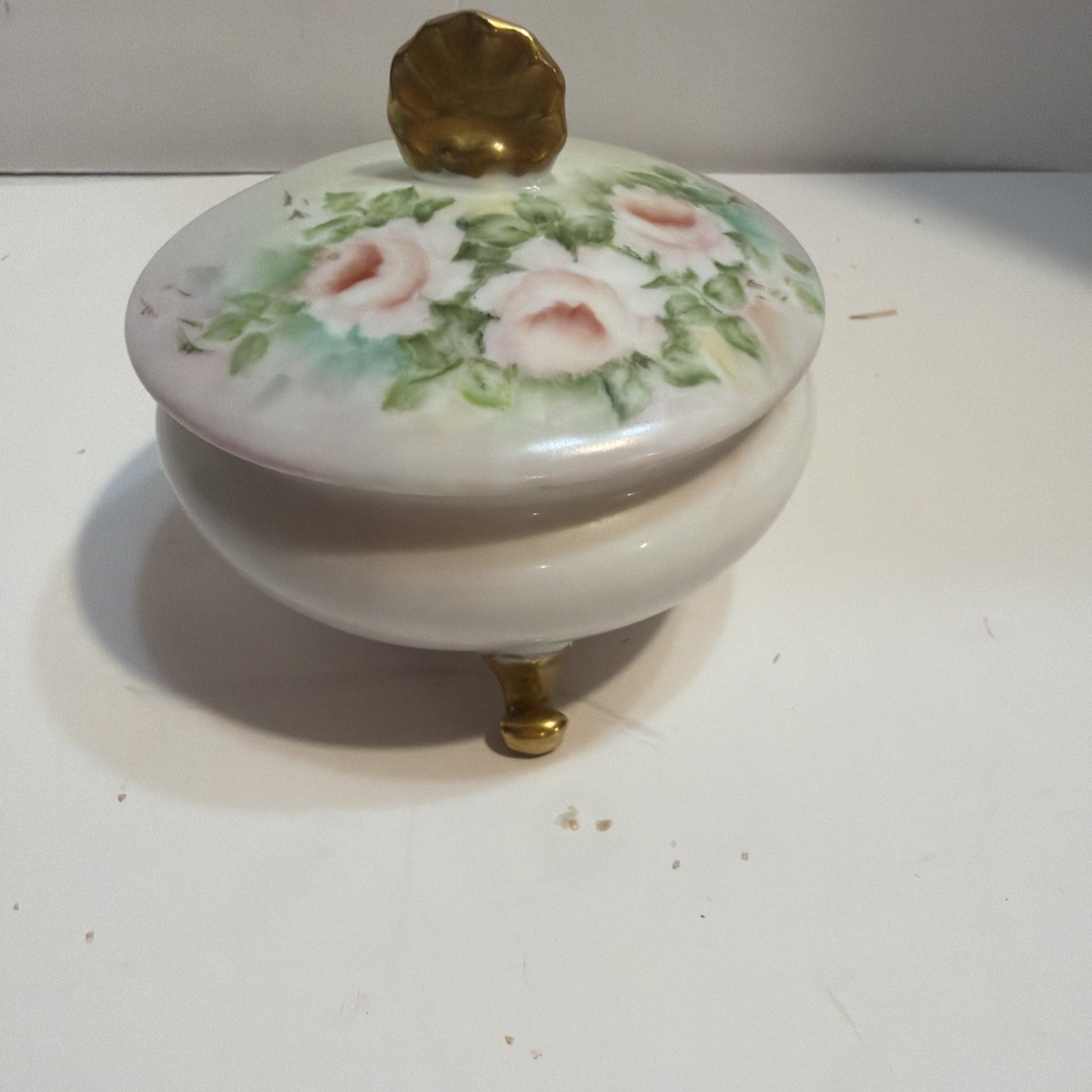 Vintage Giraud Limoges France Ftd Trinket Powder Box Pink Roses Gold Vintage Giraud Limoges France Ftd Trinket Powder Box Pink Roses Gold