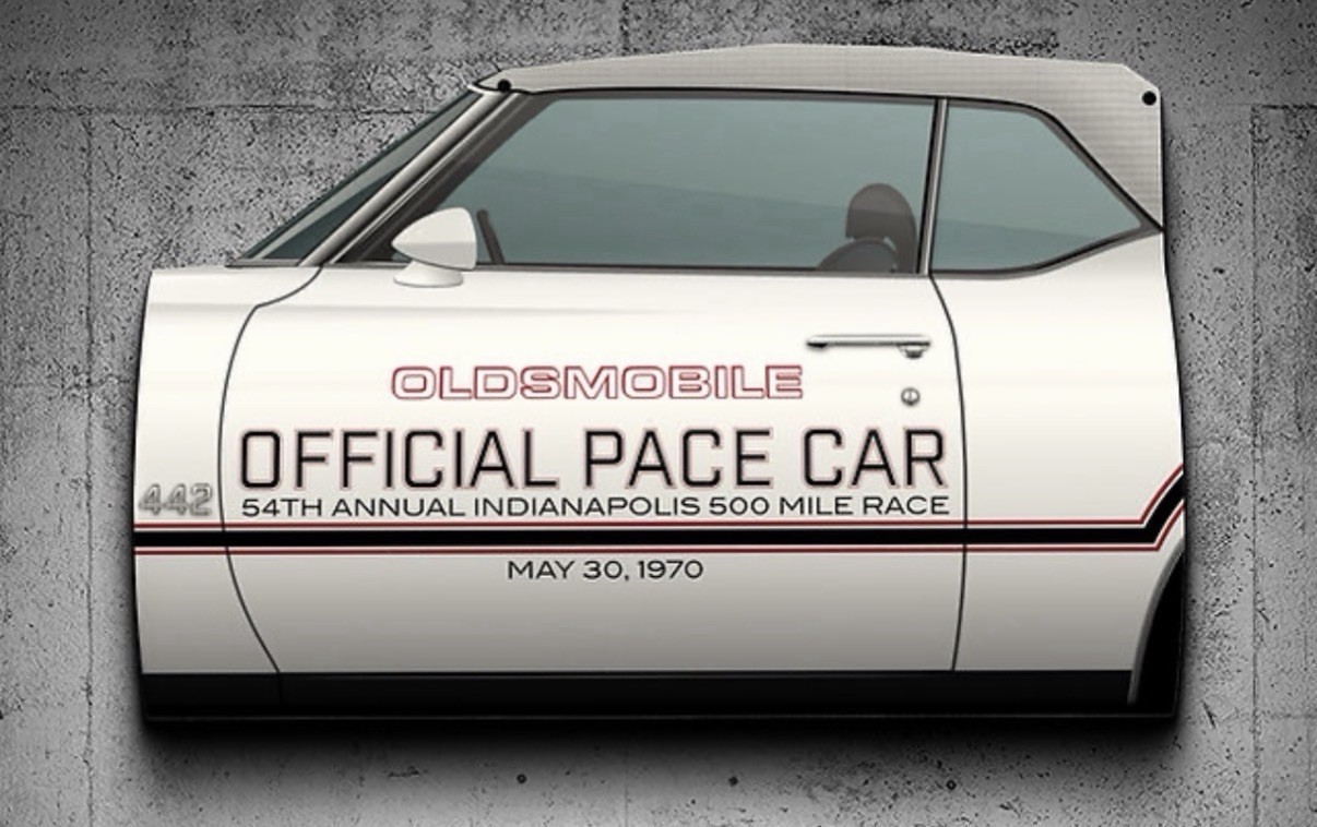 WOW 1974 Oldsmobile 442 Indy 500 Pace Car Curved Sign WOW 1974 Oldsmobile 442 Indy 500 Pace Car Curved Sign