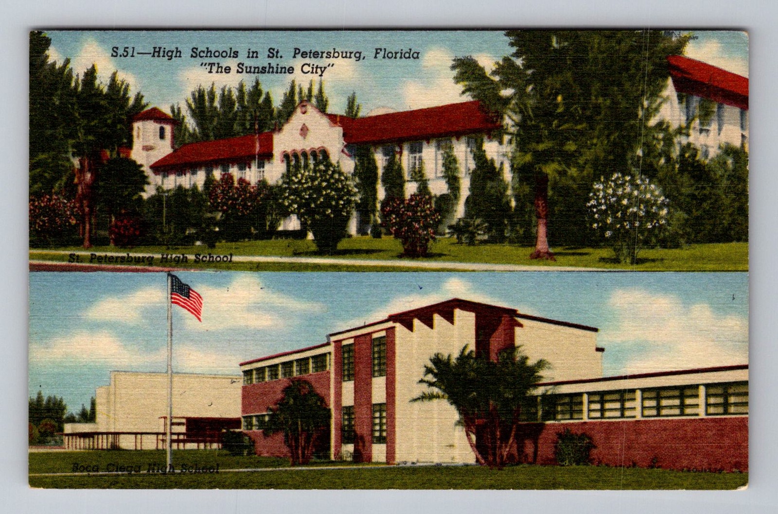 St. Petersburg FL-Florida, High Schools Exterior, Postal Vintage c1955 Postcard