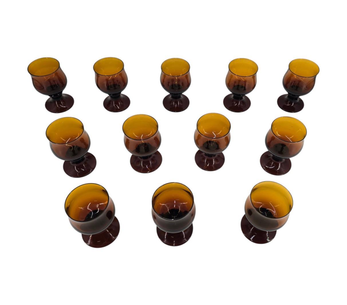 Vintage IVV Italy Amber Hand-Blown Glass Tall Goblets/Water Glasses - Set of 12