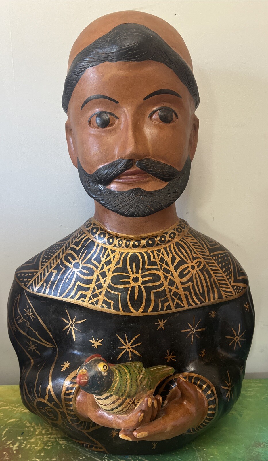 St. Francis of Assisi Bust Statue Terra Cotta Hecha En Mexico Effigy Pottery Vtg