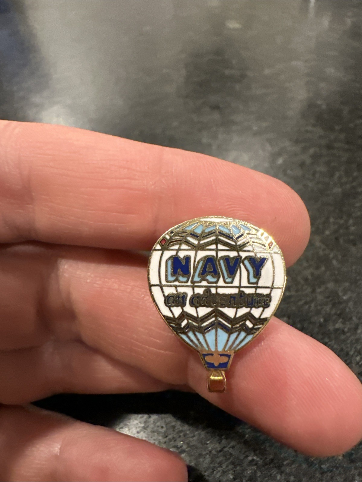 Vintage 1987 US Navy An Adventure Hot Air Balloon Enamel Lapel Pin Badge