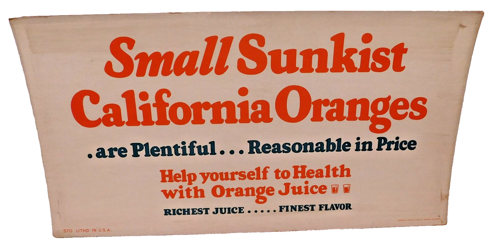 Vintage 1920\'s Sunkist Oranges Trolley Car Overhead Advertising Cardboard Sign