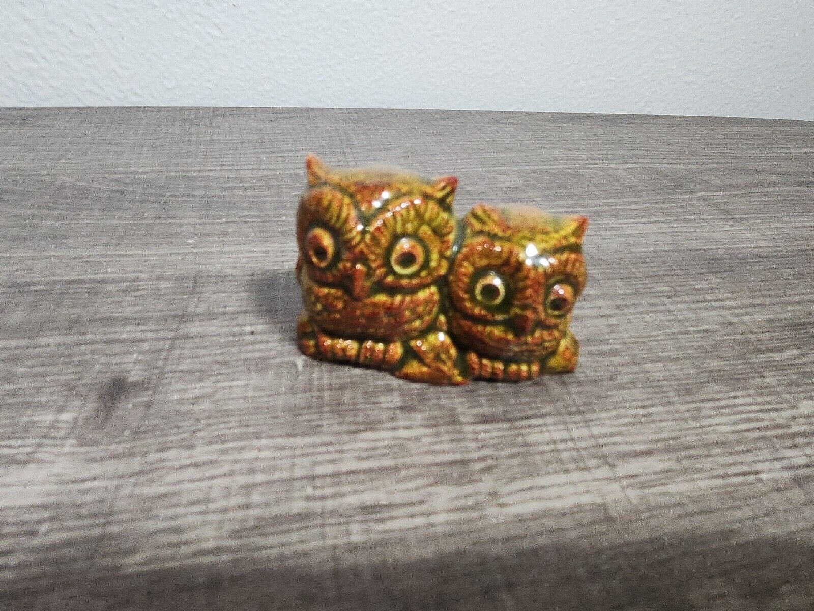 Vintage 2 Small Owls Sitting On Branch Ceramic
