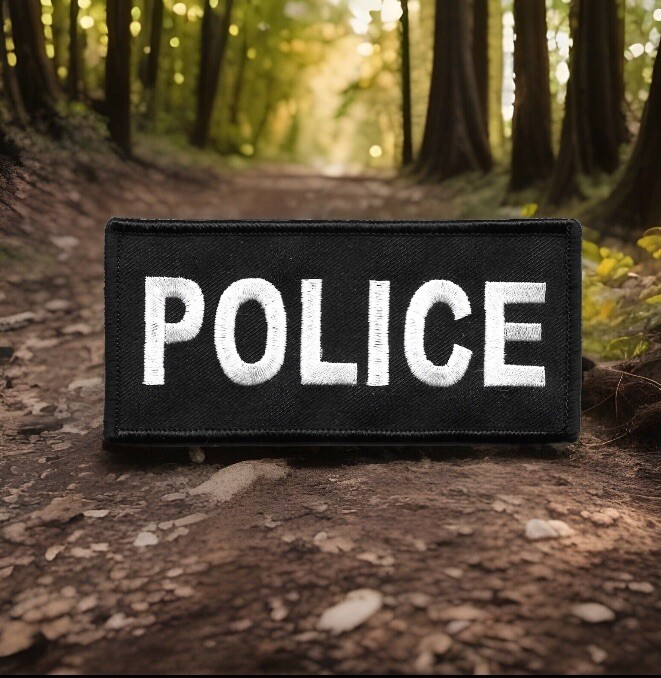 Police Patch Law Enforcement Black White  Fits VELCRO® BRAND Loop Fastener