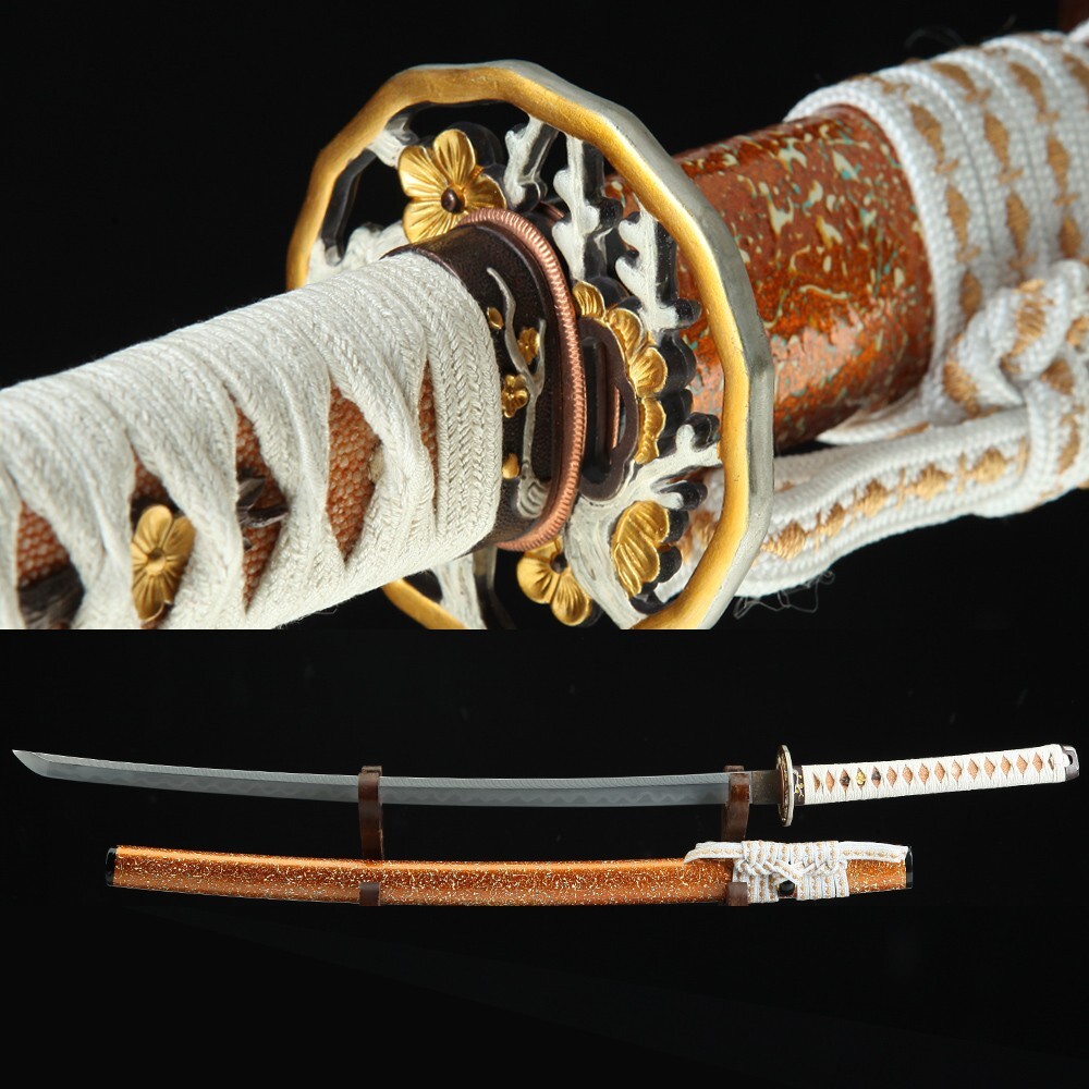 Handmade Authentic Damascus Steel Japanese Katana Top brown cherry blossom Sword