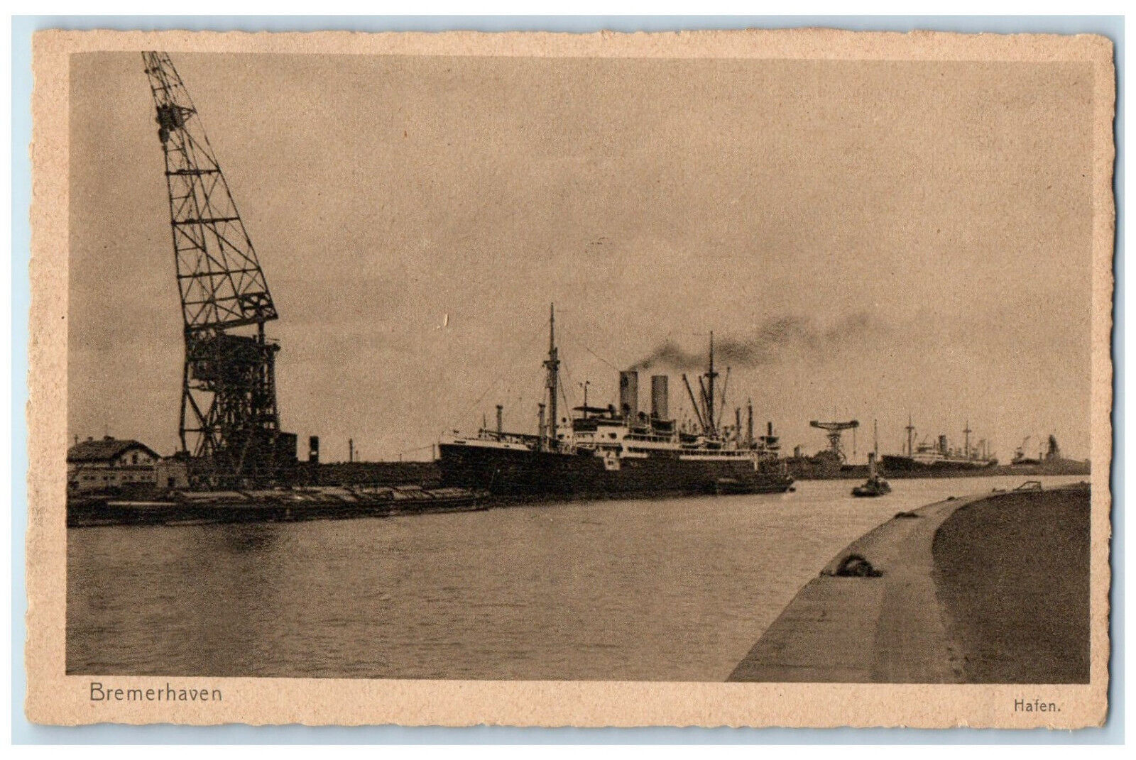 c1940's Ship Tower Scene Hafen Bremerhaven Germany Unposted Vintage Postcard
