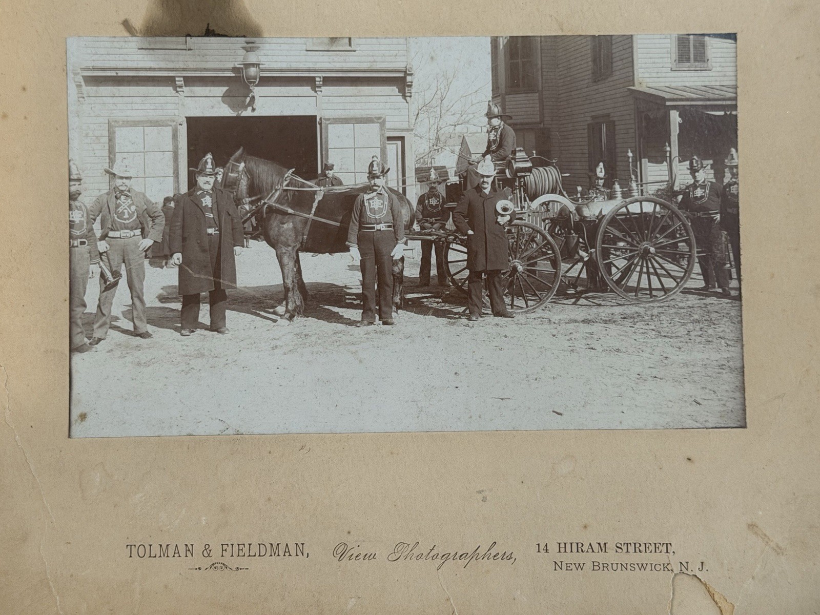 Antique Photo 1890s New Brunswick NJ Fire Department Horse Drawn Engine TOLMAN