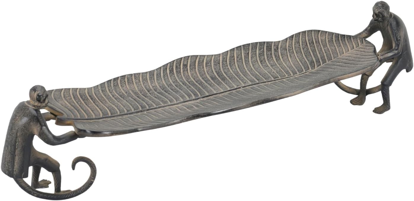 RAFFLES Butler Decorative Tray – Aluminum Vintage Leaf Dish with Monkey Sculptur RAFFLES Butler Decorative Tray – Aluminum Vintage Leaf Dish with Monkey Sculptur