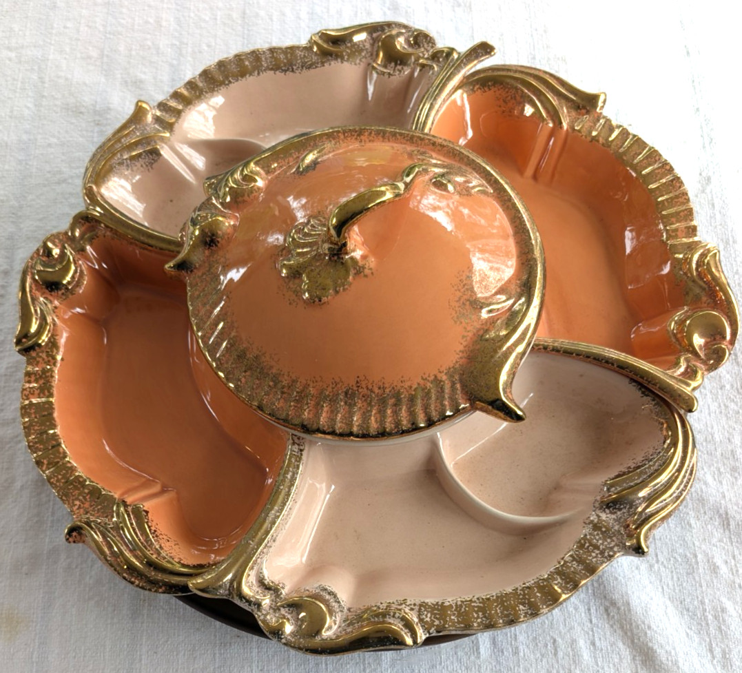Vintage MCM, Maurice Of California Hors D'oeuvre / Lazy Susan, Salmon, Pink