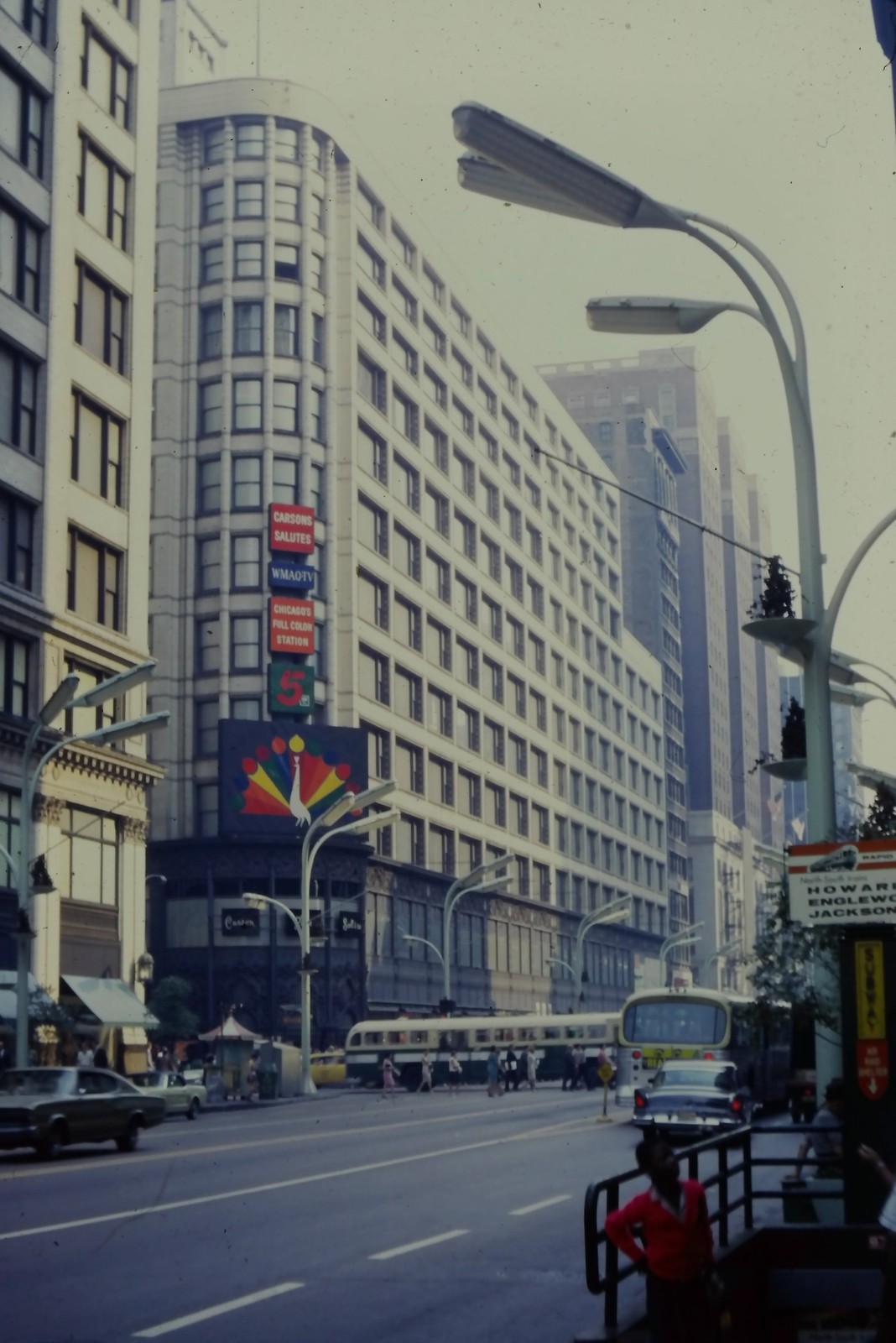 c1970's Kodachrome 35mm Slide Chicago Carson Pirie Scott Building WMAQ TV Sign