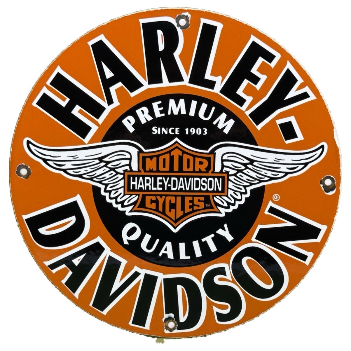 VINTAGE HARLEY DAVIDSON PORCELAIN SIGN EAGLE BAR AND SHIELD MOTORCYCLE DEALER