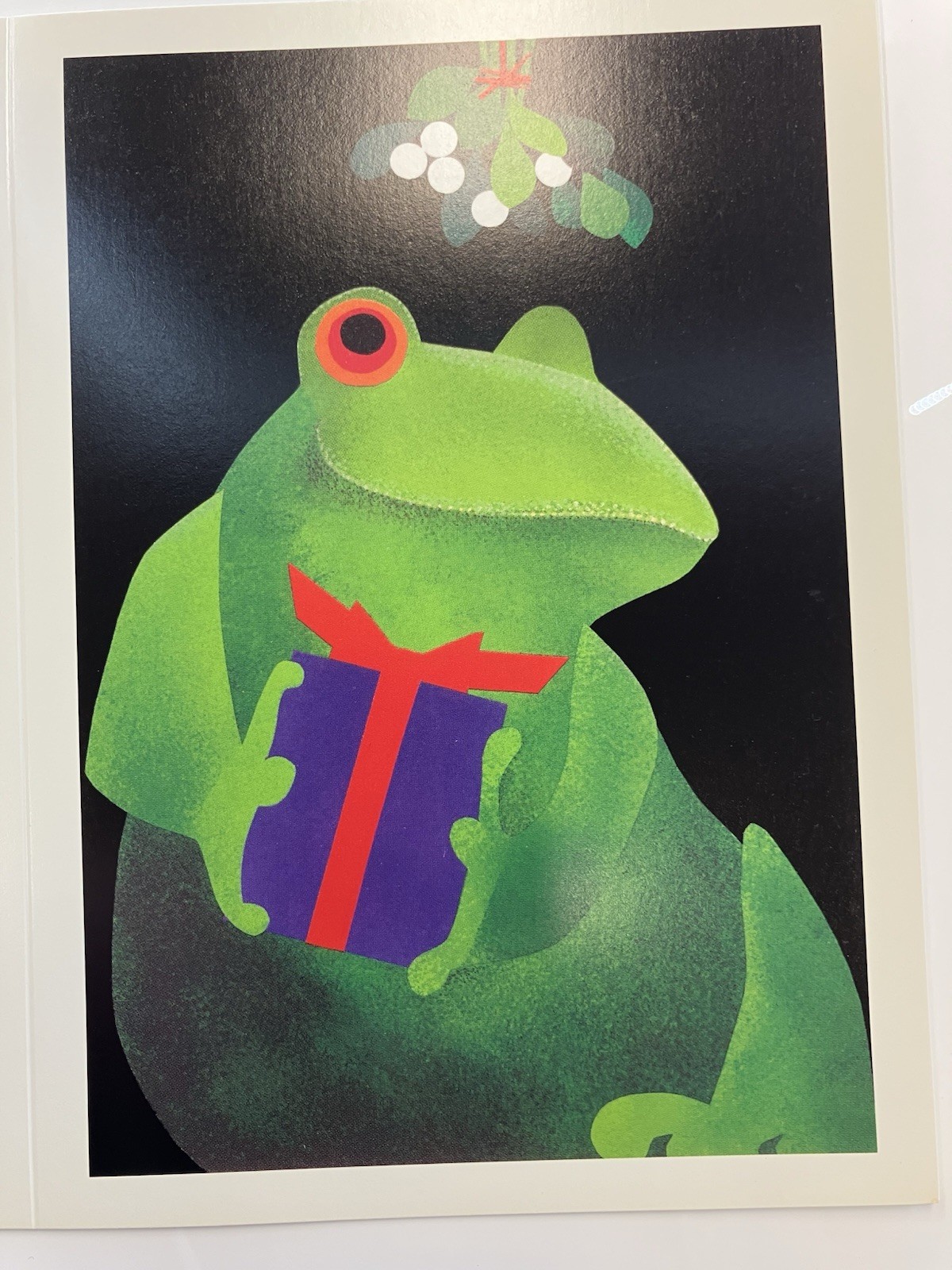 Vintage 1980s Linnea Frog Christmas *Card Unfolded *No Envelope * Recycled Paper