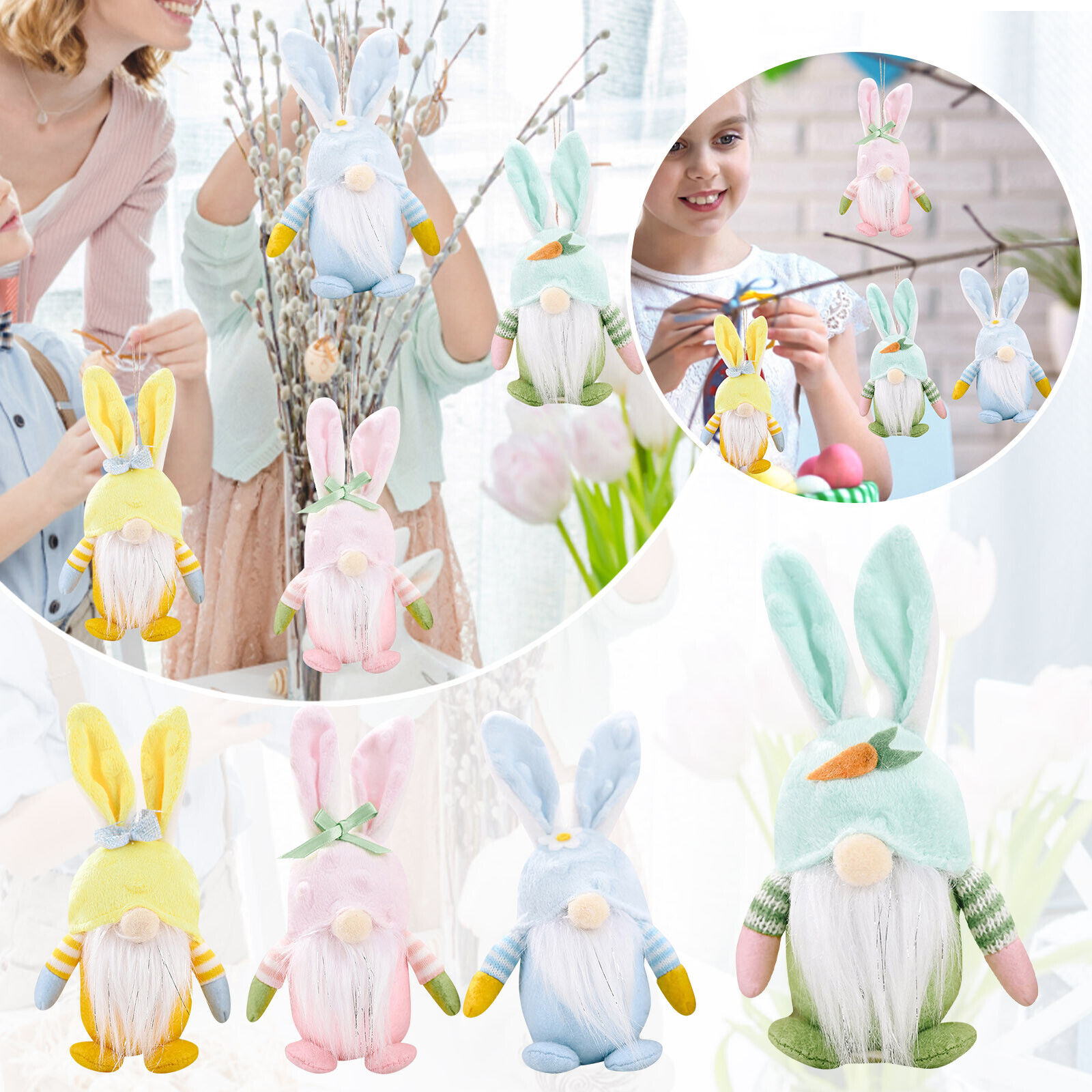 4PC Easter Decoration Gnome Bunny Rabbit Gonk Tomte Plush Faceless Doll Kid Gift