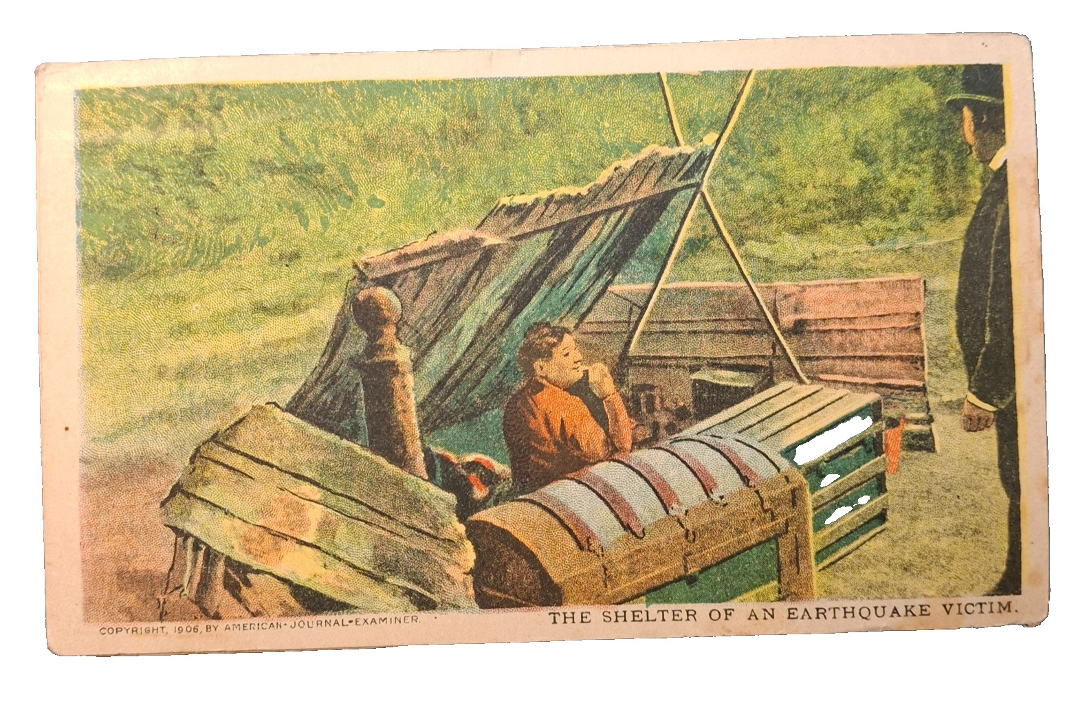 Vintage Postcard Shelter of an Earthquake Victim 1906
