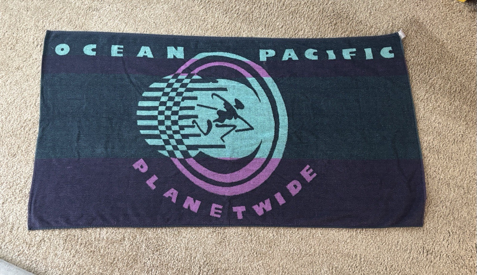 Vtg 1990s OP Ocean Pacific One Planet Retro Beach Surf Set of 2 Towels MCM
