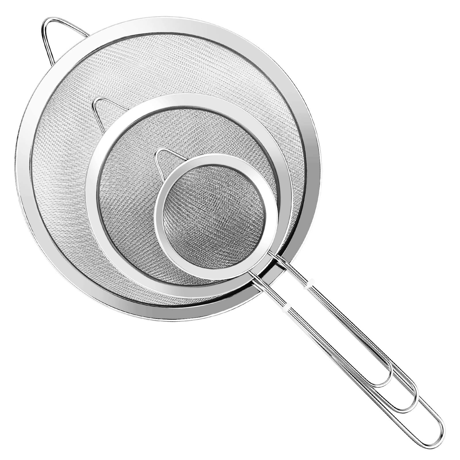 3pcs Super Wire Extra Fine Mesh Strainer With Handle, Small Medium Large Size