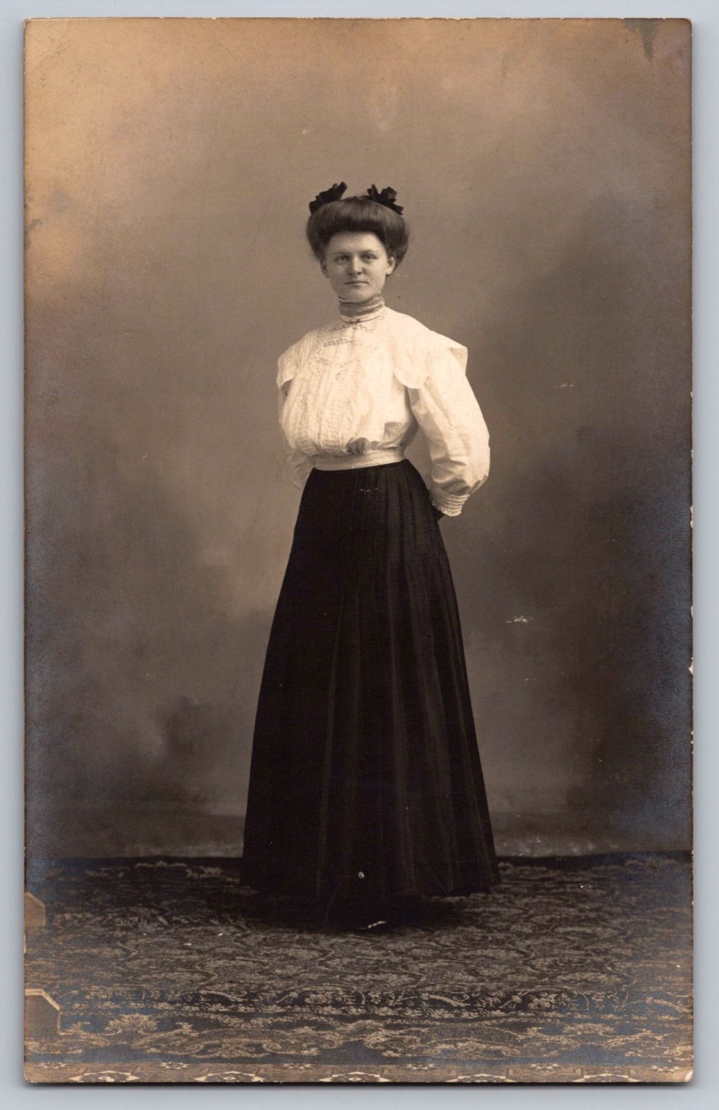 Antique 1900s Edwardian Era RPPC Of Woman In Long Skirt & Blouse #1683