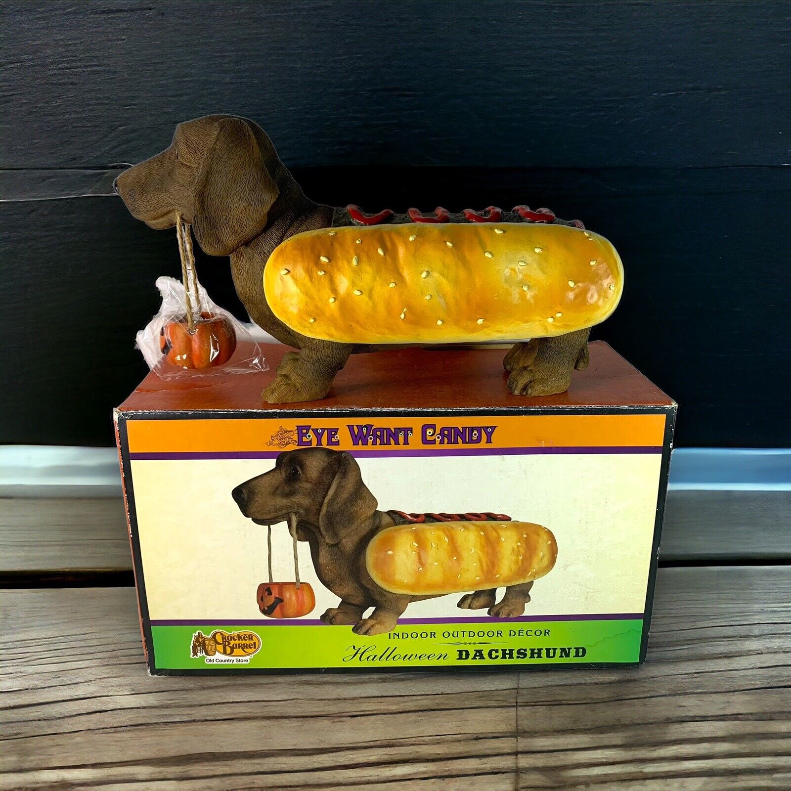 Cracker Barrel Outdoor Decor Halloween Dachshund Hot Dog Figure Too Cute Spook