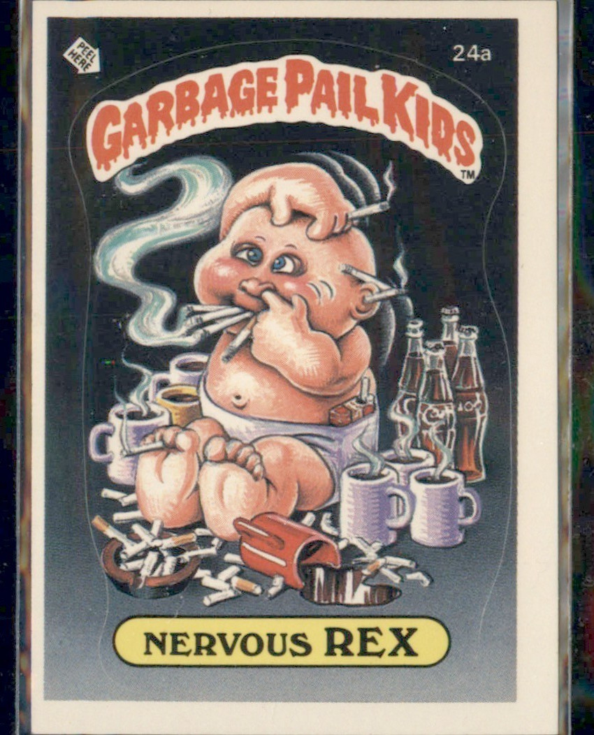 1985 Topps Garbage Pail Kids 1st Series OS1 - Nervous REX Matte Card #24a