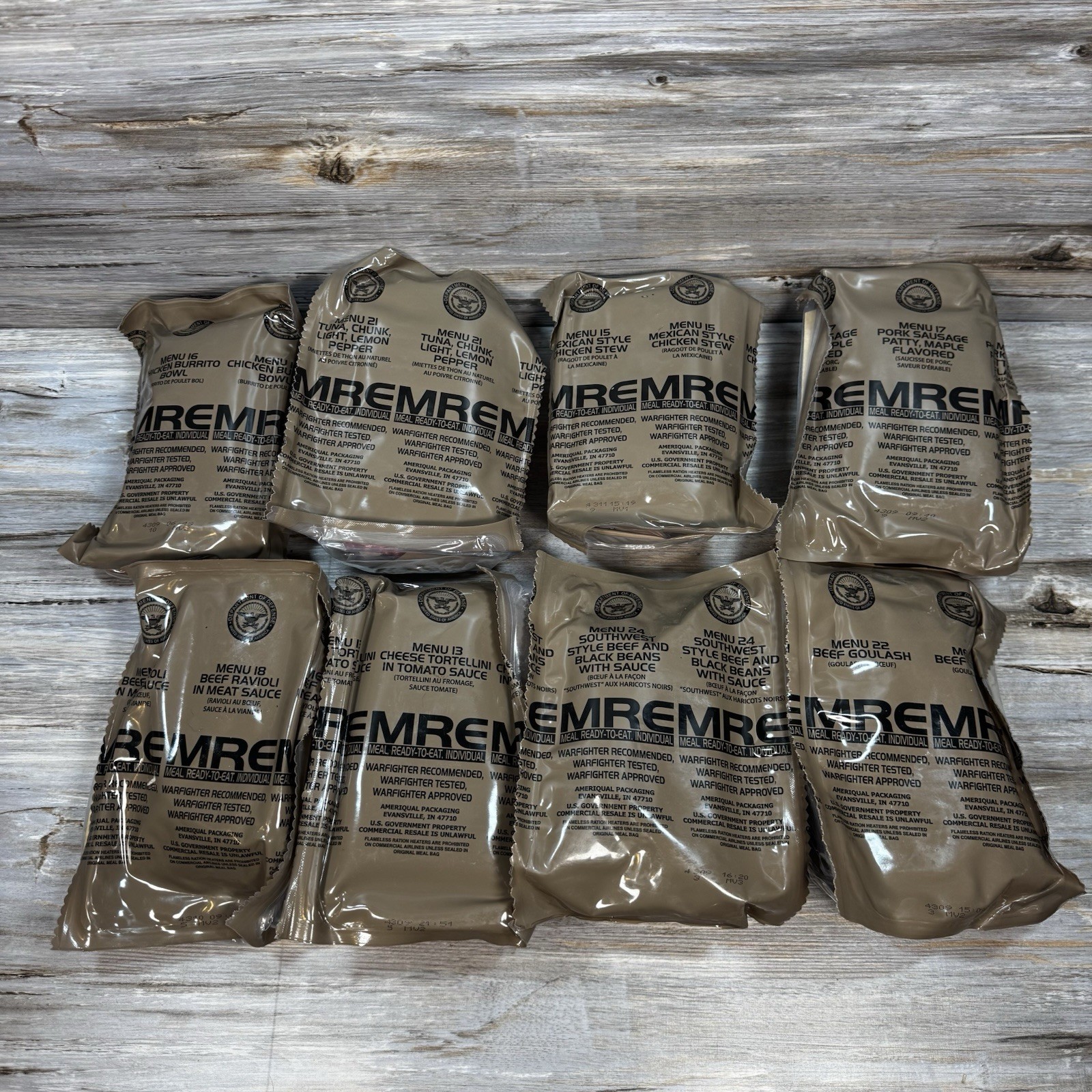 MRE A Pack - Meal, Ready to Eat - Lot Of 8 Department Of Defense