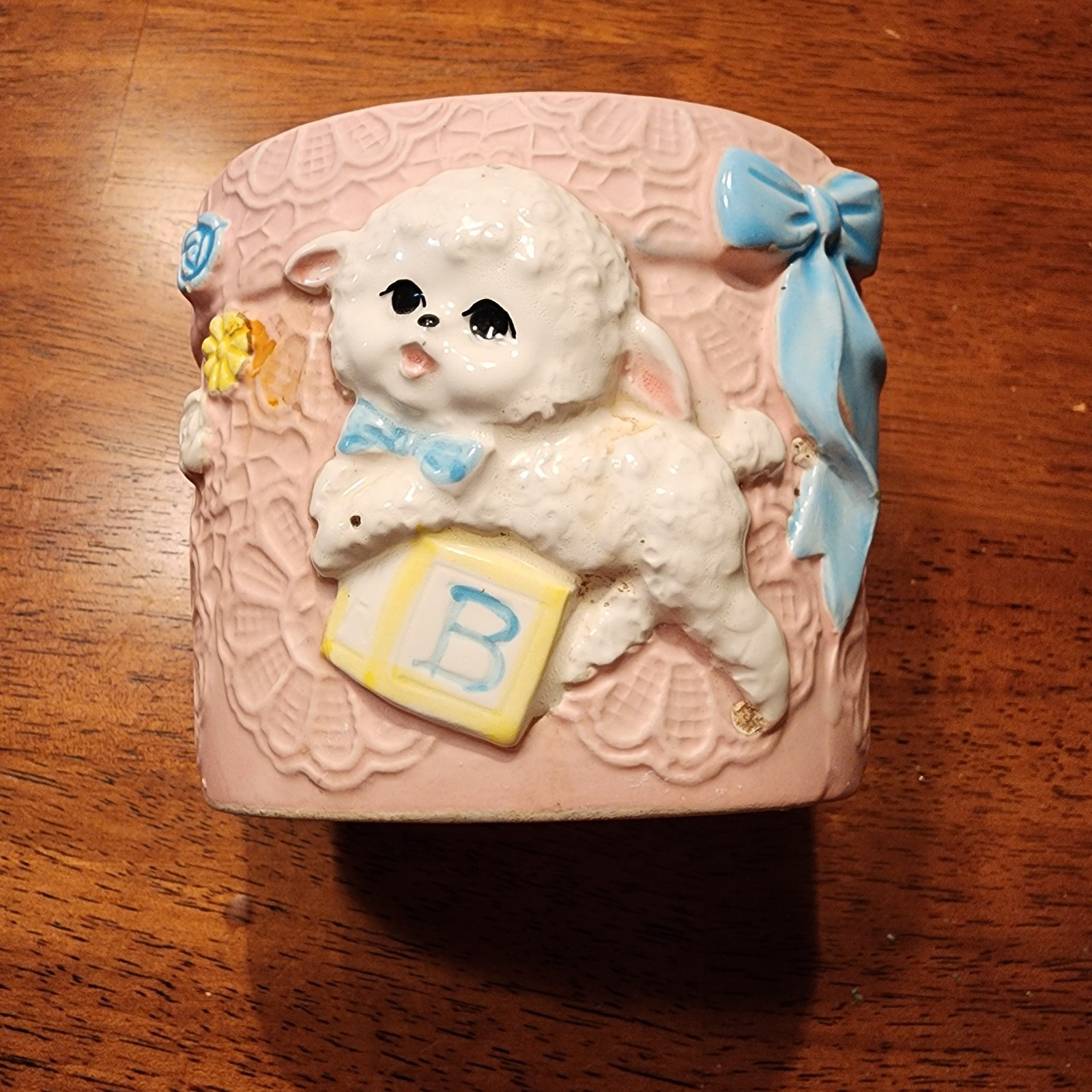 Vintage Ardco pink lamb planter