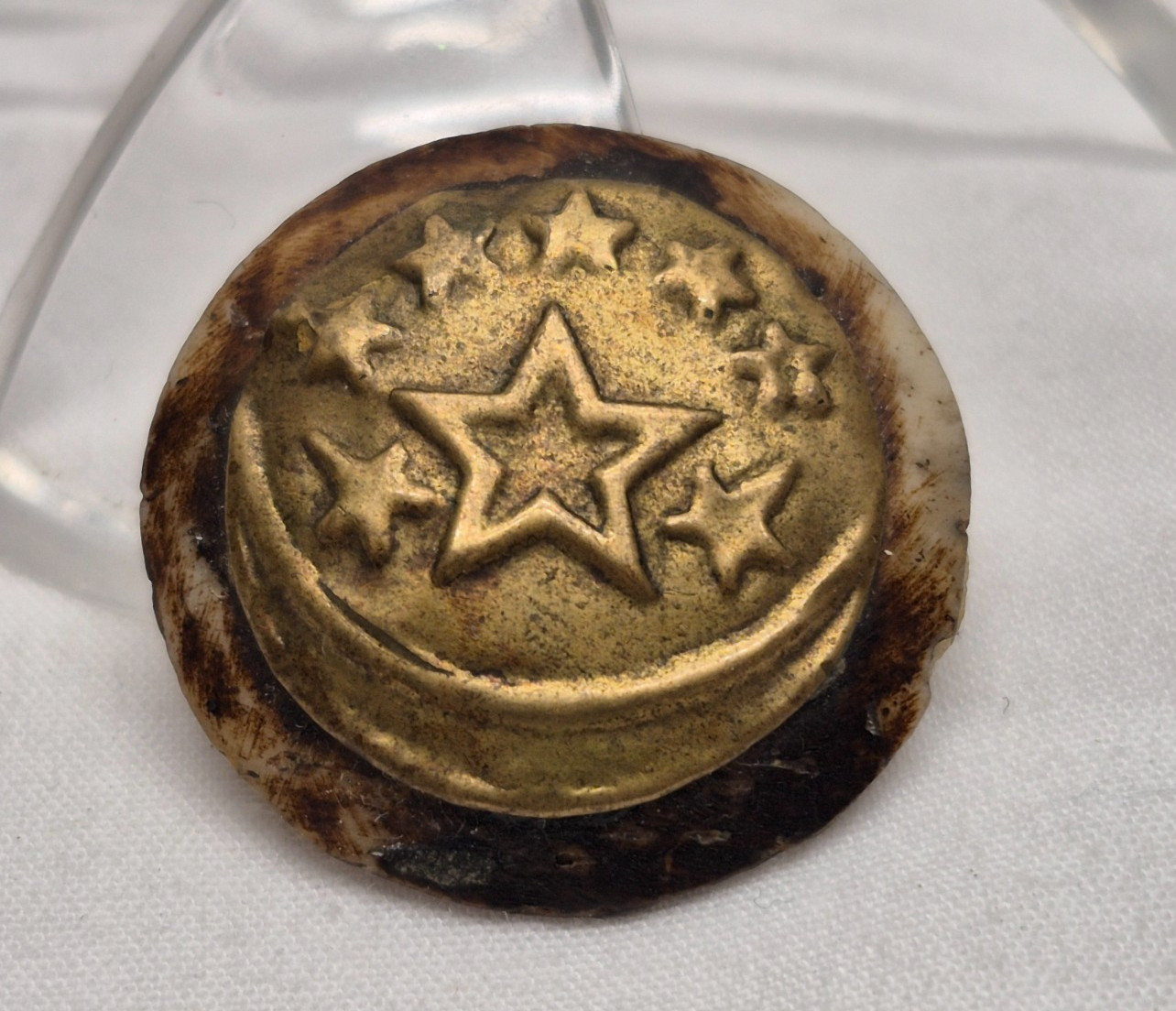 Vintage Antique Brass Star Crescent Moon Button Round 1\ Vintage Antique Brass Star Crescent Moon Button Round 1\