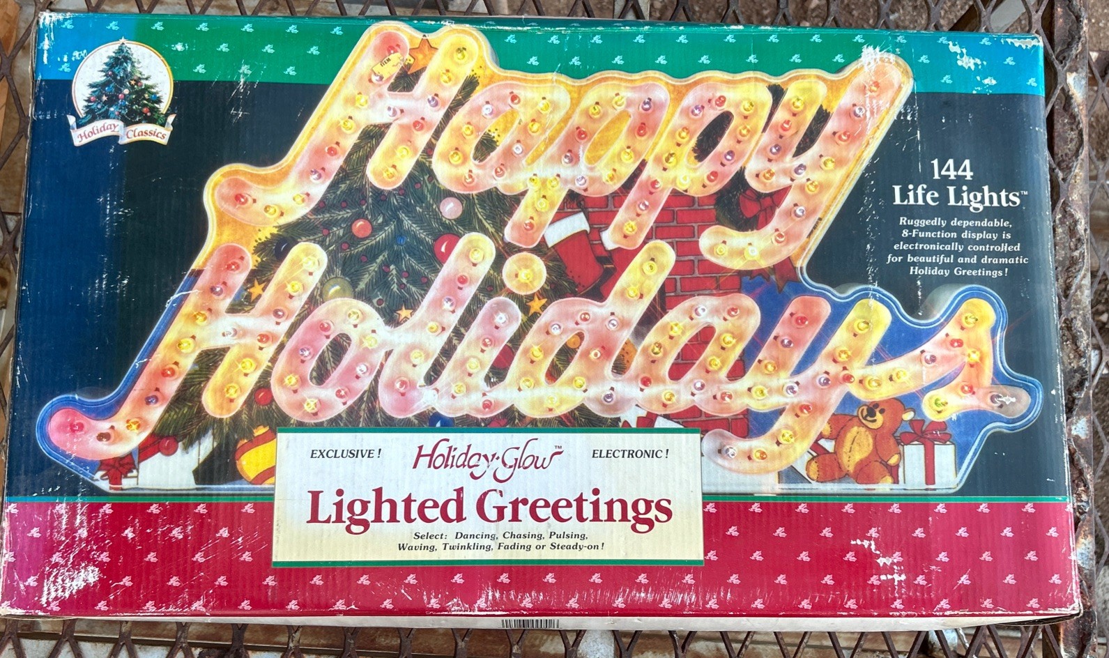 VINTAGE 1992 Holiday Glow Happy Holidays Sign 144 Dancing Lights Original Box