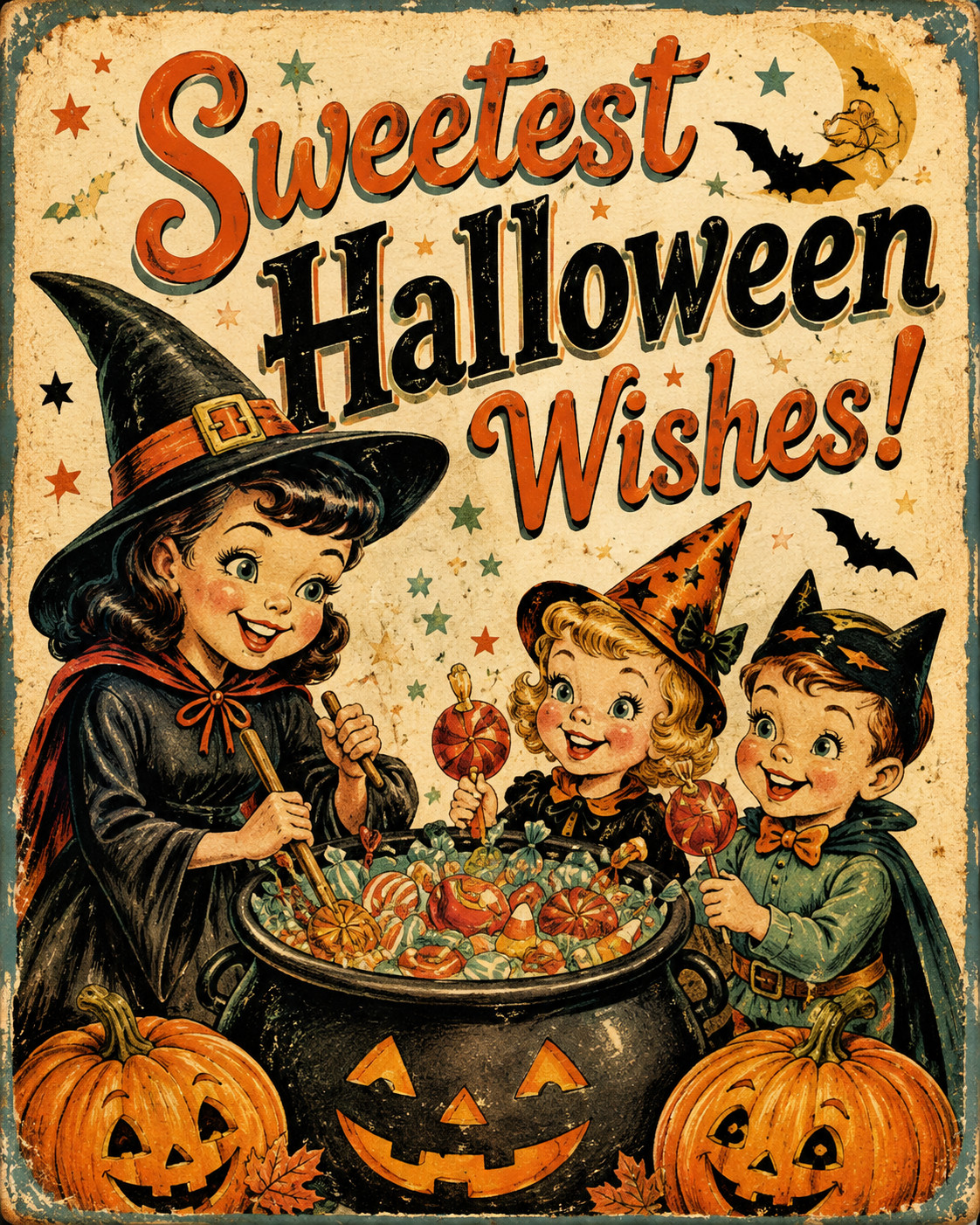 Halloween Sweetest Wishes | Vintage Holiday Wall Decor 8x10 24x30