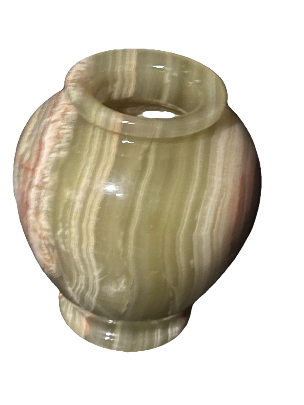 VTG Hand-Carved Green Onyx Stone Vase Natural Marble-Like Pattern Home Accent