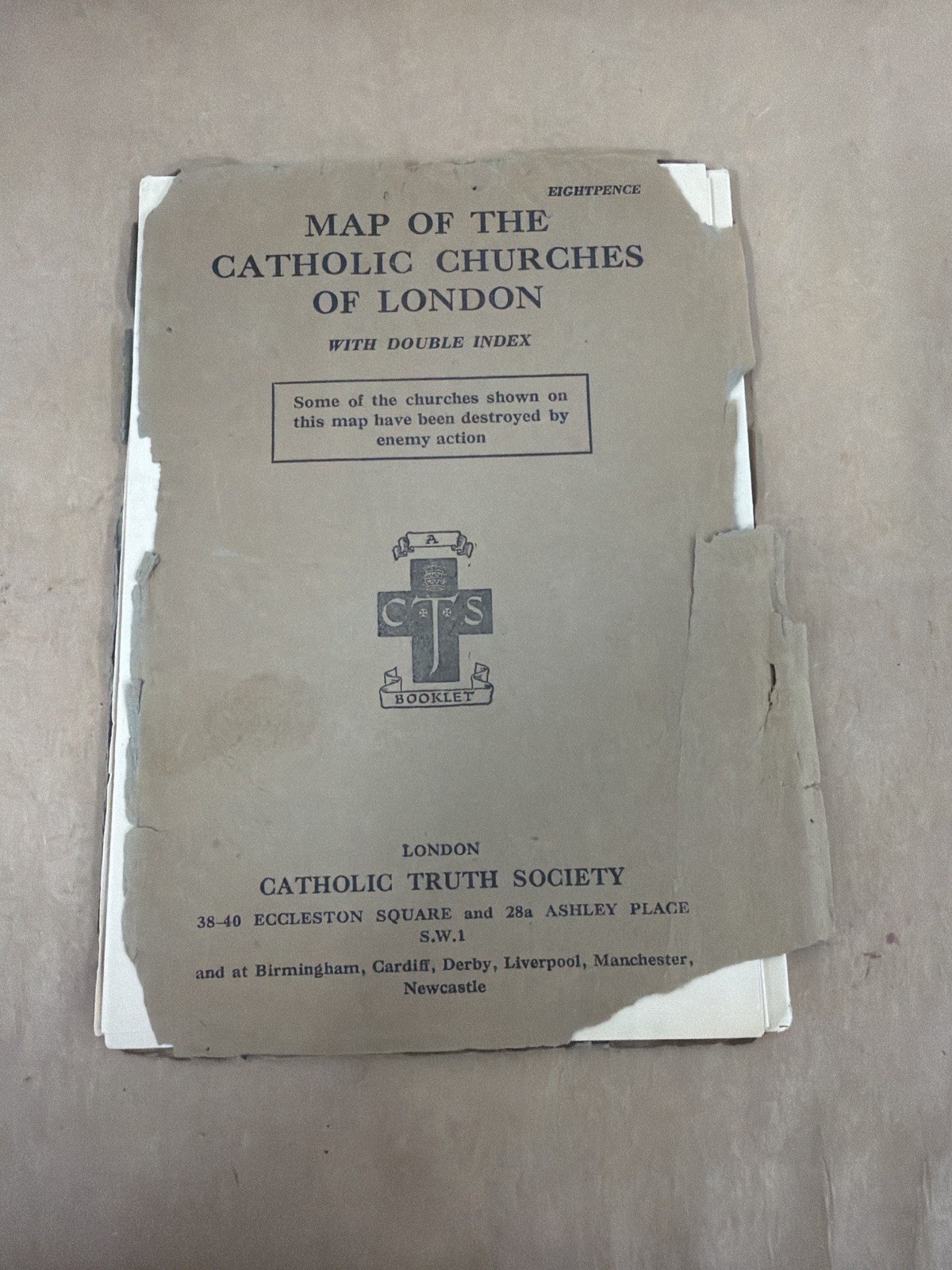 Vintage London Catholic Churches Map WWII Era Catholic Truth Society 