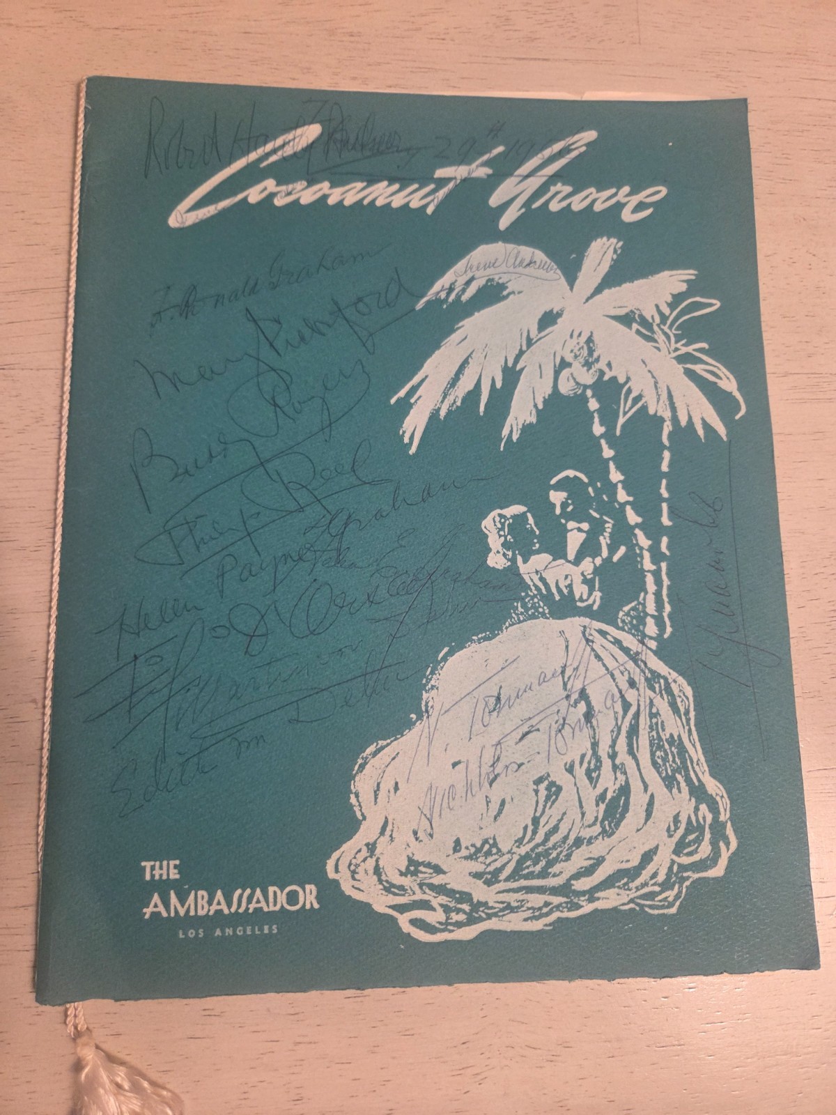 1956 Vintage Cocoanut Grove Menu Signed Mary Pickford Buddy Rogers Irene Coleman 1956 Vintage Cocoanut Grove Menu Signed Mary Pickford Buddy Rogers Irene Coleman