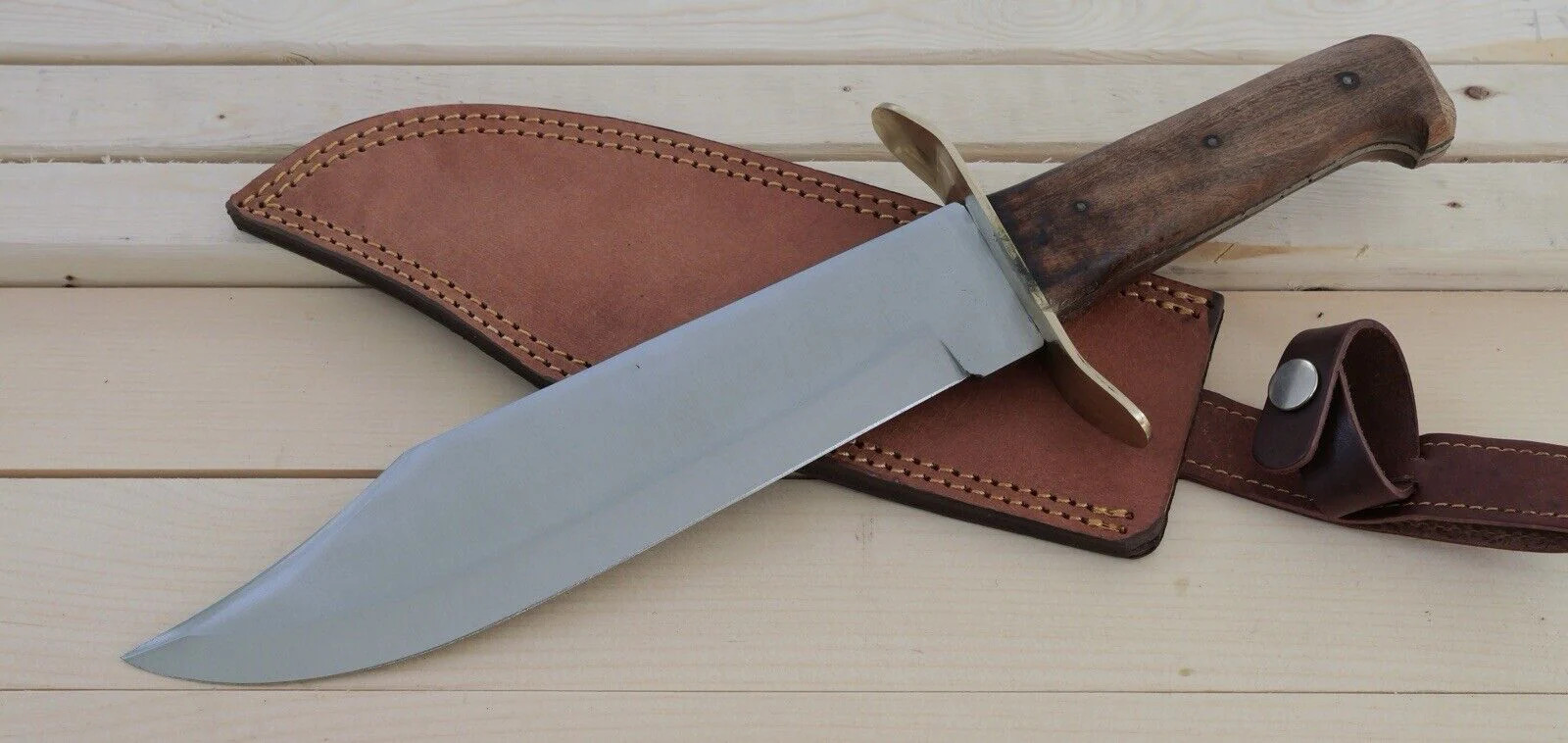 15” Classic Bowie Knife Wood Handle Carbon Steel XL Leather Sheath Sharp Big