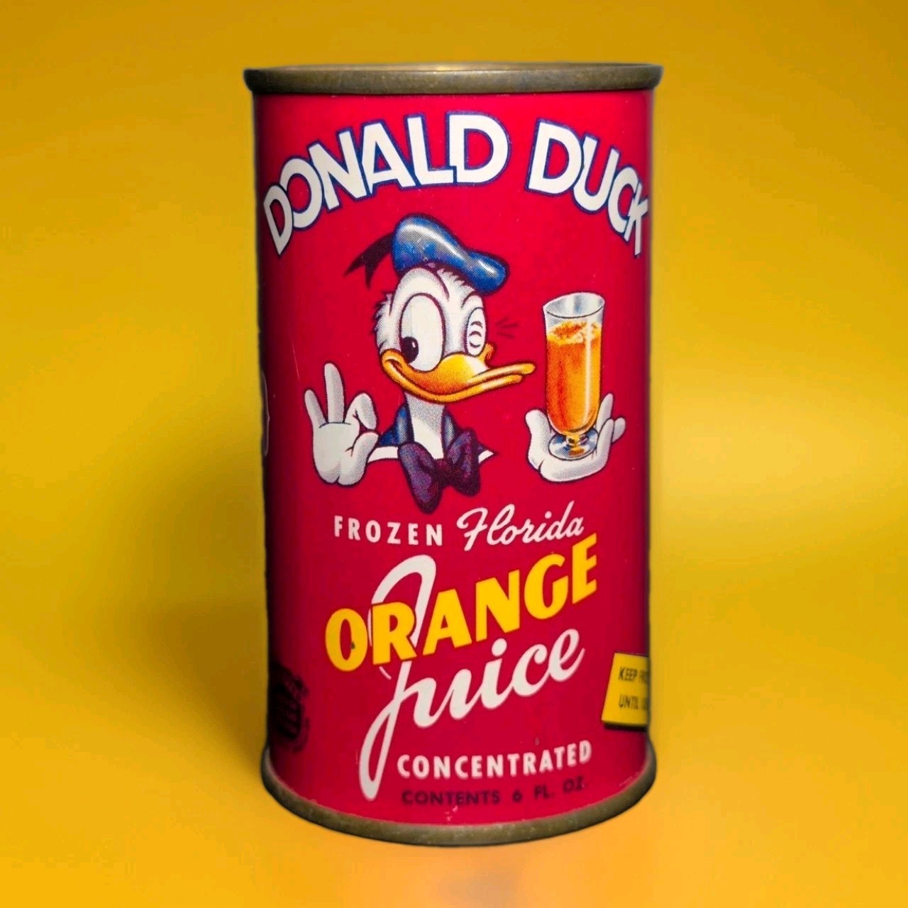 Vintage 1962 Walt Disney Donald Duck Orange Juice Can Excellent Graphics 3.75 Vintage 1962 Walt Disney Donald Duck Orange Juice Can Excellent Graphics 3.75