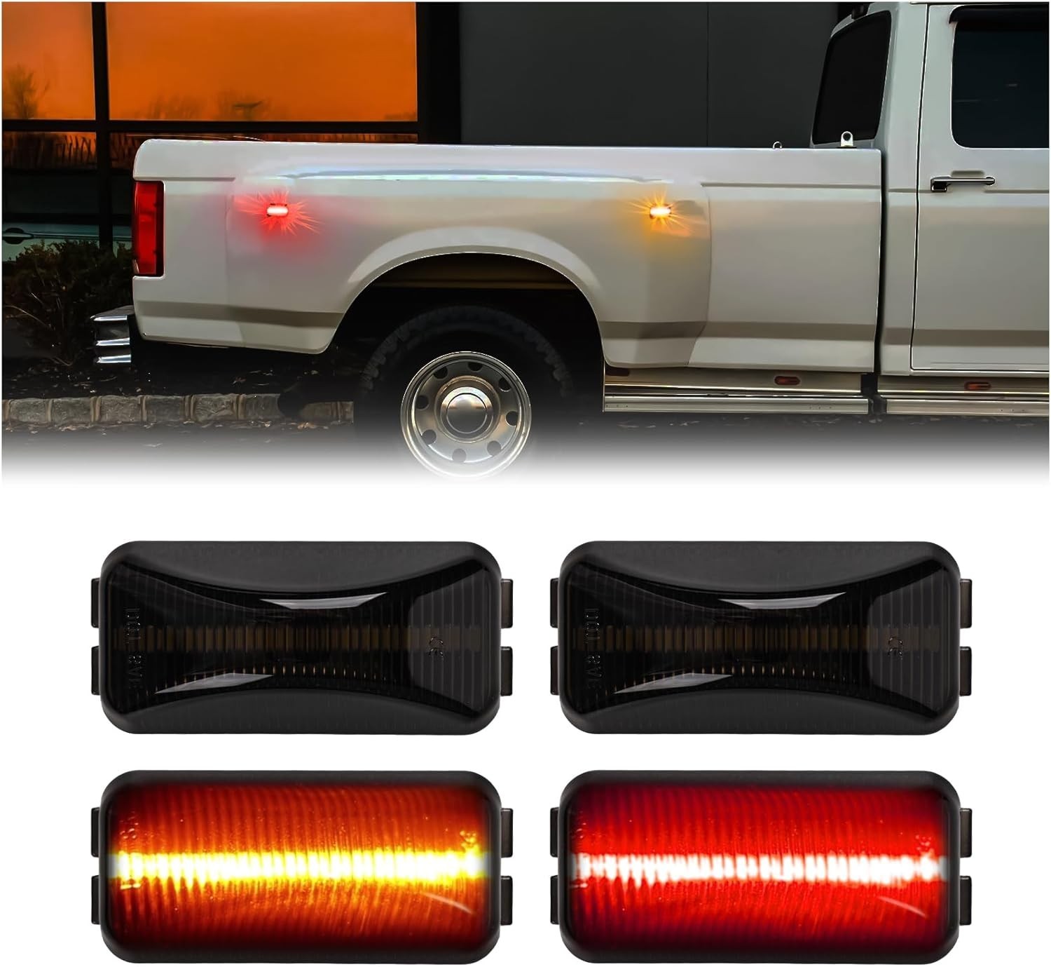 LED Dually Bed Fender Side Marker Lights for 1984-1996 Ford F250 F350 Dual Rear