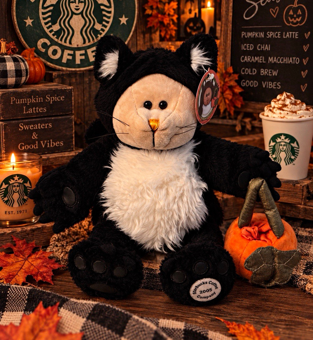 Starbucks Bearista 2005 Halloween Bear dressed in Black Cat Plush 41st Edition