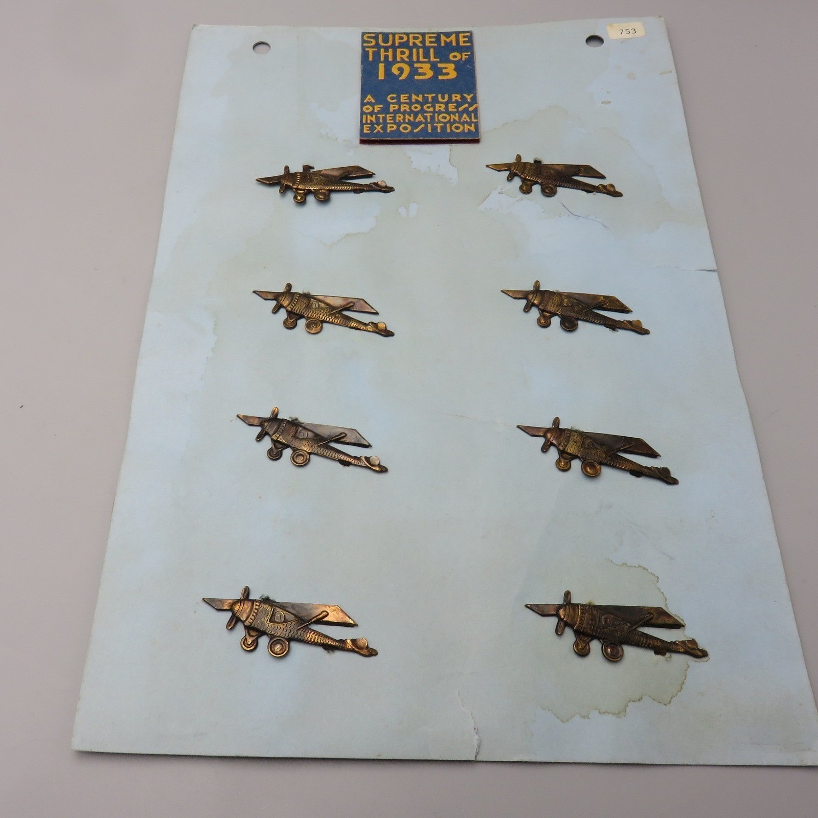 Vintage 1933 Chicago Worlds Fair Airplane Pins Century of Progress Display Card Vintage 1933 Chicago Worlds Fair Airplane Pins Century of Progress Display Card
