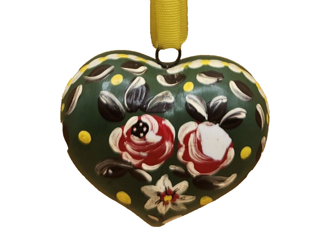 Vintage Spanish Wooden Hand Painted Heart w/Beautiful Flowers 2.75\